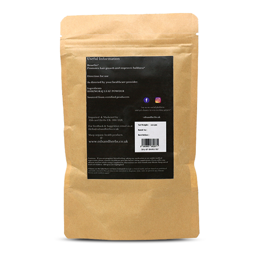 Organic Bhringraj Leaf Powder - False Daisy -100% Pure, Clean and Natural