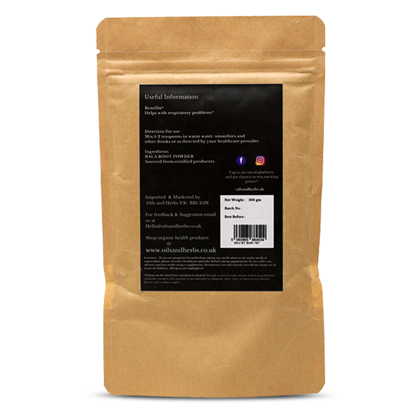Organic Bala Root Powder - Sida Cordifolia -100% Pure, Clean and Natural