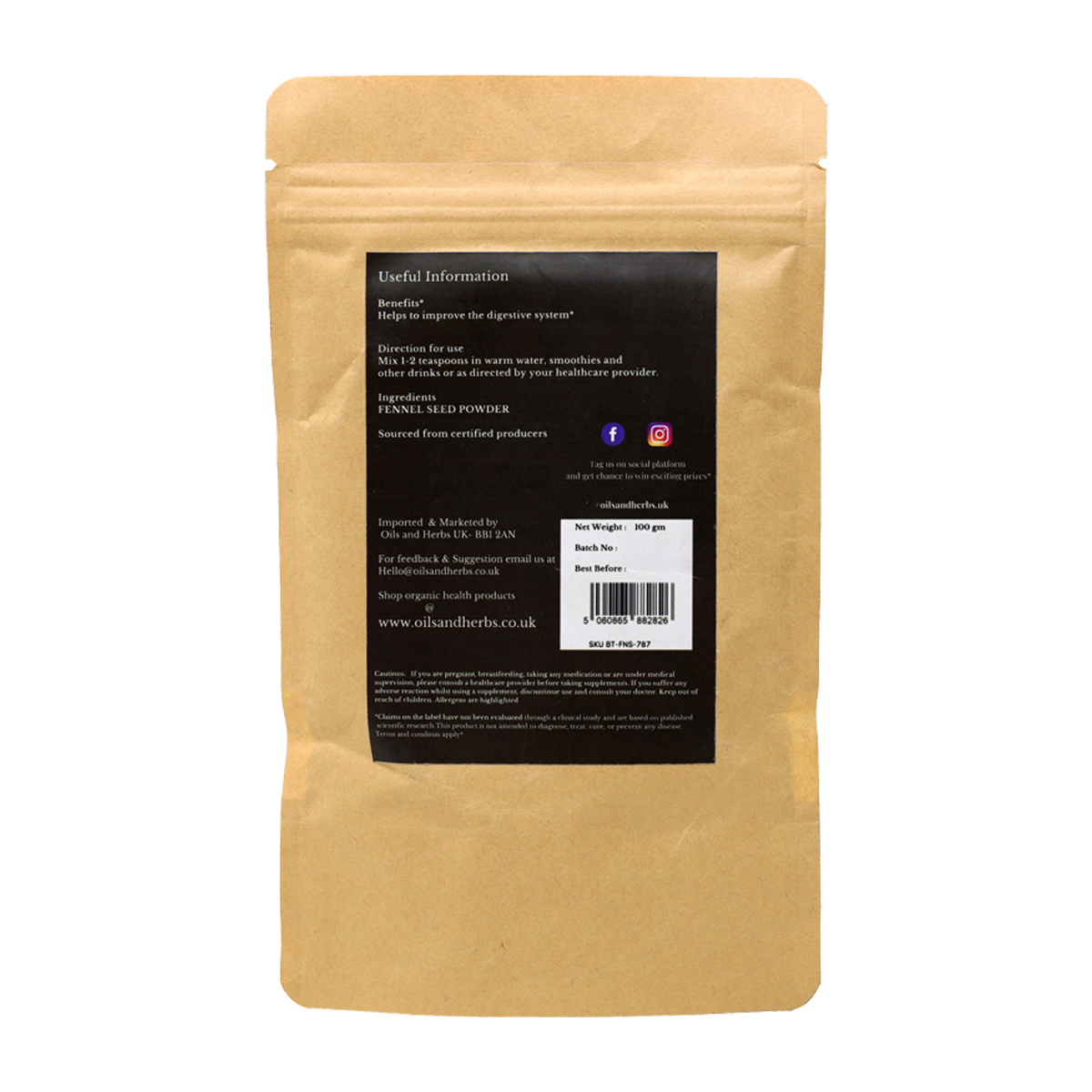 Organic Fennel Seed Powder - Foeniculum Vulgare Mill- 100% Pure, Clean and Natural