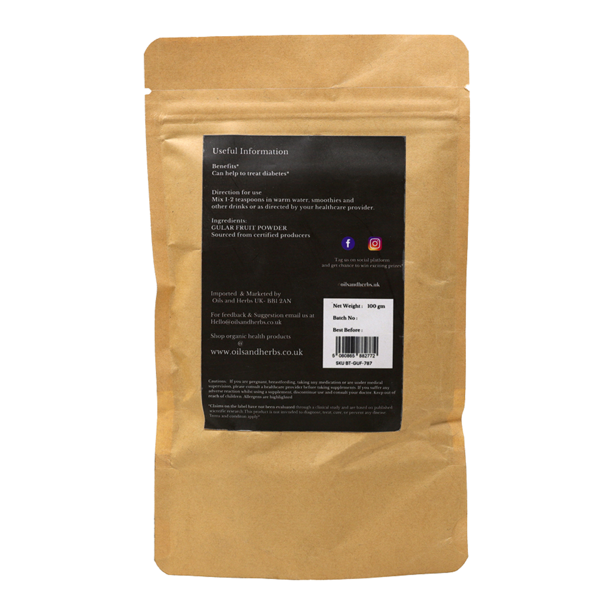 Organic Gular Fruit Powder- Ficus Racemosa - 100% Pure, Clean and Natural