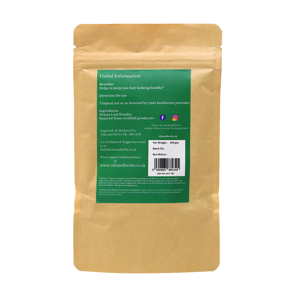 Organic Henna Leaf Powder - Lawsonia inermis -100% Pure, Clean and Natural