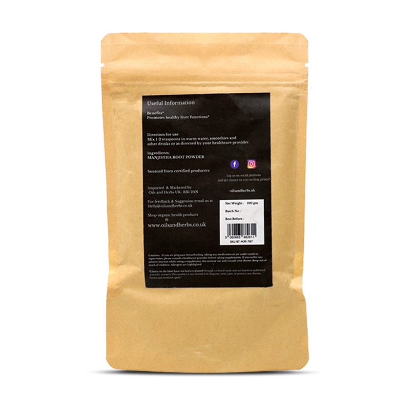 Organic Manjistha Root Powder- Rubia Cordifolia - 100% Pure, Clean and Natural