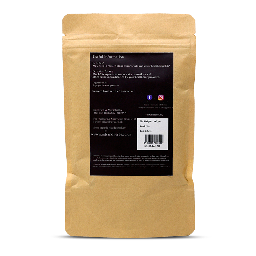 Organic Papaya Leaf Powder - Carica Papaya-100% Pure, Clean and Natural