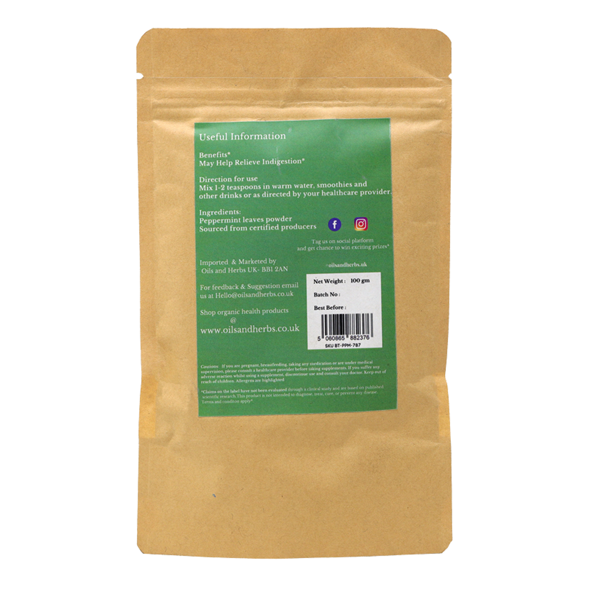 Organic Peppermint Leaves Powder - Mentha Piperita - 100% Pure, Clean and Natural