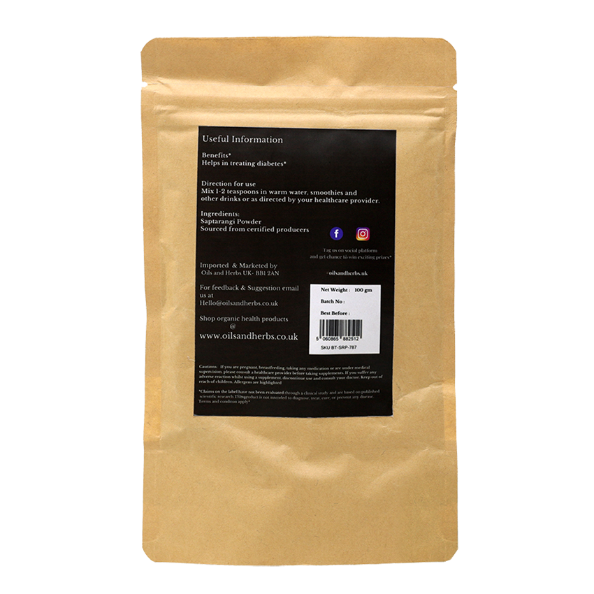 Organic Saptarangi Root Powder- Salacia Oblonga -100% Pure, Clean and Natural