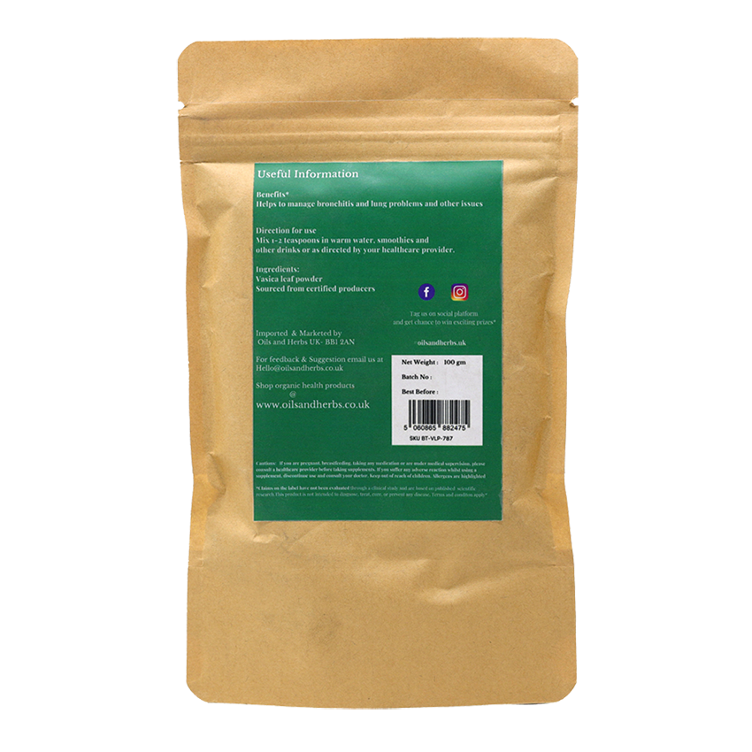 Organic Vasica Leaf Powder- Adhatoda Vasica -100% Pure and Natural